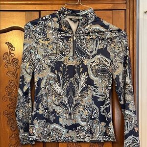 Acegolf Women's Zip Up Top - Navy and Cream Paisley